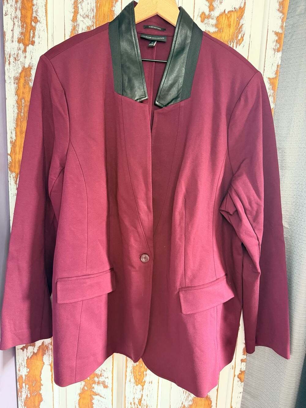 Lane Bryant The Bryant Blazer Size 28 Burgundy Faux Black Leather Trim Workwear